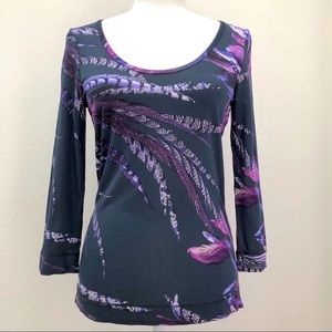 ⭐️JUST CAVALLI⭐️Feather Design 3/4 sleeves Top